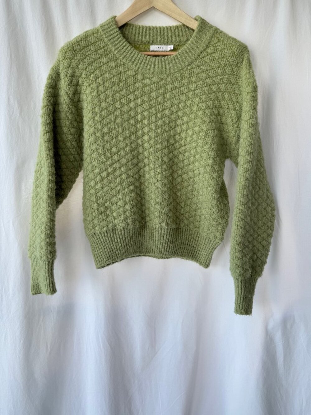 LUSH Sage Green Textured Knit Crewneck Sweater Cozy Pullover